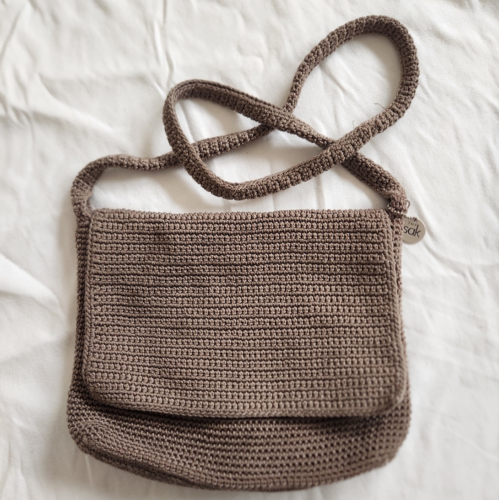 The Sak Crochet Crossbody Bag Taupe Knit Boho Y2K Shoulder Purse